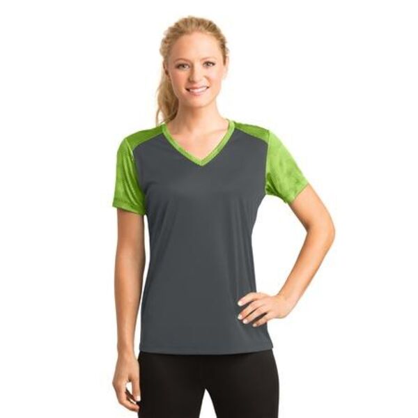 Ladies CamoHex Colorblock V Neck Tee Thumbnail